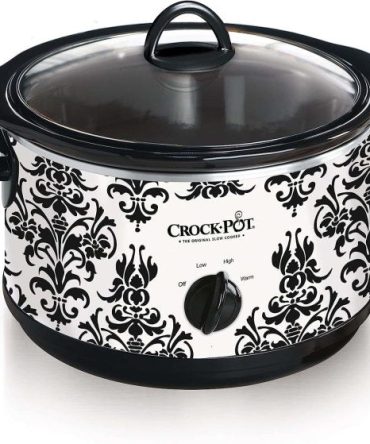Crock Pot 4.5 Quart Manual Slow Cooker, Damask Pattern, White