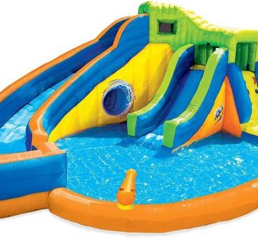 Pipeline Twist Kids Inflatable Outdoor Backyard Water Pool Aqua Splash Park and Slides with Climbing Wall, Water Cannons, & Clubhouse, Ages 5+