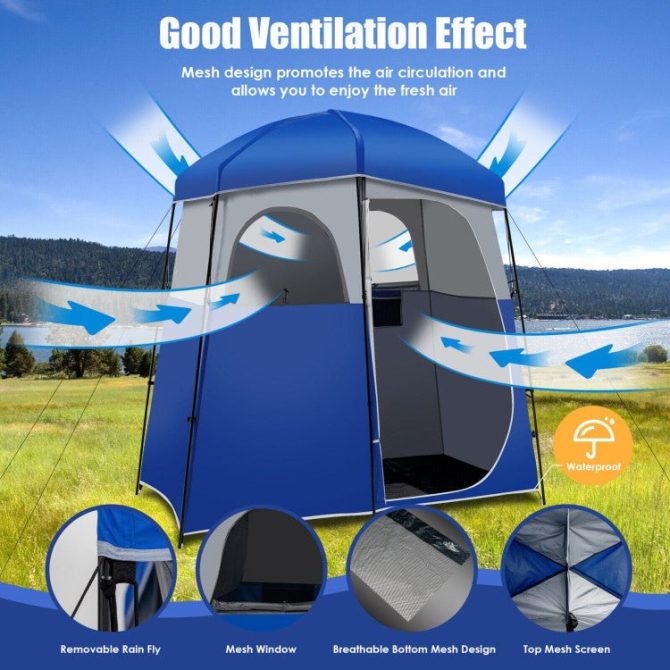 Sturdy Double-Room Camping Privacy Shower Toilet Tent W/ Storage Bag - Image 5