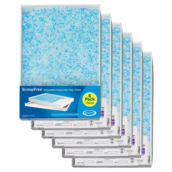 ScoopFree Complete Replacement Blue Crystal Litter Tray 6-Pack Easy Cleanup with Disposable Tray Includes Leak Protection and Low Tracking Litter