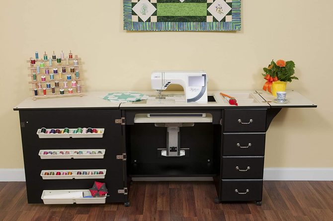 353 Norma Jean Sewing Cabinet for Sturdy Sewing, Cutting, Quilting, and Crafting with Storage and Airlift, Black Finish - Image 14