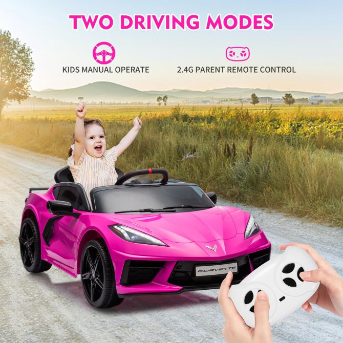 12V Kids Ride on Car Licensed Corvette Battery Powered Car Toddles Electric Sports Car Toy with Remote Control, Visual Dashboard, LED Lights, Music, Gifts for Boys Girls, Rose Red - Image 11