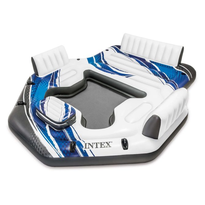 Blue Tropic Inflatable Lake Island Float with Cooler and Cupholders - Image 9