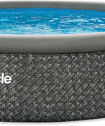 12 Foot by 36 Inch Quickset Round Inflatable Ring Top Outdoor Above Ground Swimming Pool Set with Pump and Cartridge Filter, Dark Herringbone