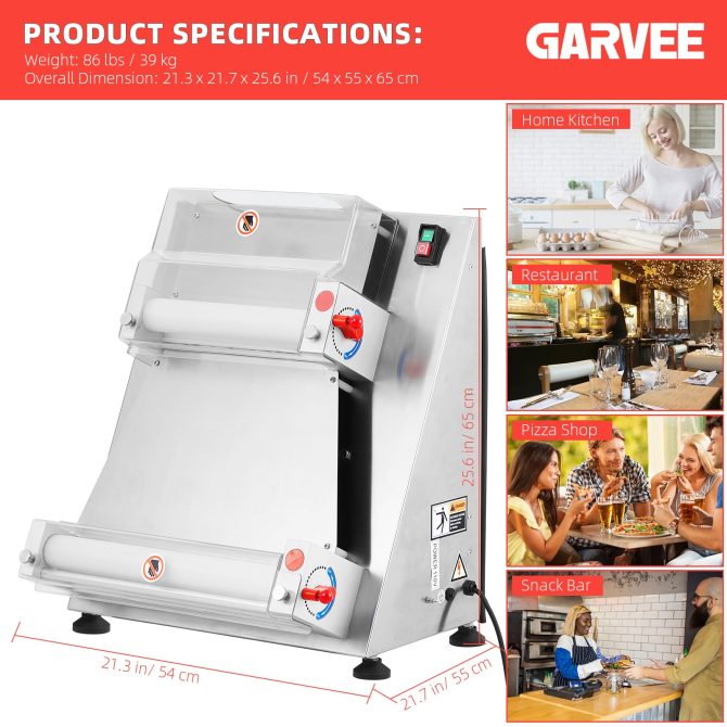 Commercial Pizza Dough Roller Sheeter, Max 16, Automatic 370W Electric Pizza Dough Roller, Stainless Steel, Suitable for Noodle, Pizza Bread and Pasta Maker Equipment - Image 12