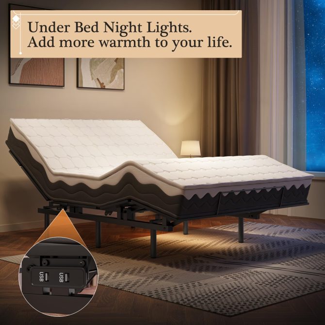 Adjustable Bed Frame -Wireless Remote -Memory Function -Adjustable Bed Base -Head and Foot Lift Incline -Zero Gravity -Quiet Motorfor Lying Down, Reading, Watching TV,Fatigue,Backache[FULL] - Image 12