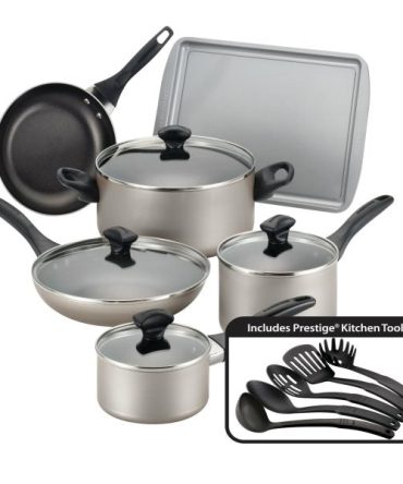 Farberware Dishwasher Safe Aluminum Nonstick Cookware Set, 15-Piece Black