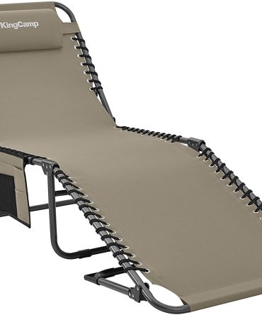 Adjustable 4-Position Folding Chaise Lounge Chair with Pillow Pocket, Supports 265lbs