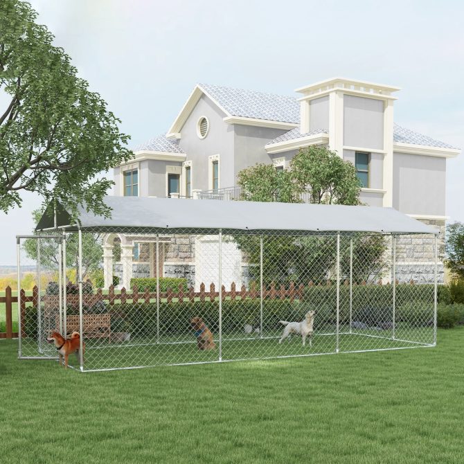 PawHut 19.7′ x 7.5′ x 7.5′ Outdoor Dog Kennel W/ Waterproof Roof