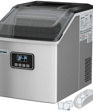 48LBS/24H Stainless Steel Countertop Ice Maker Machine with Self-Clean Function LCD Display Ice Scoop Basket