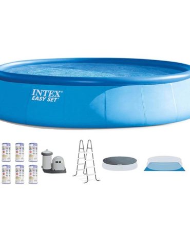 Easy Set 18 Foot by 48 Inch Round Inflatable Above Ground Swimming Pool, Blue