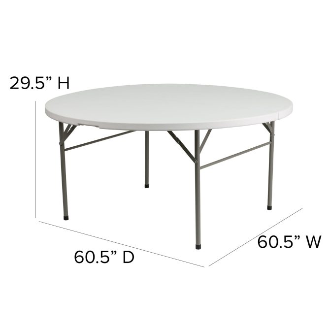 Flash Furniture Scarborough 5-Foot Round Bi-Fold White Plastic Folding Table with Carrying Handle - Image 13