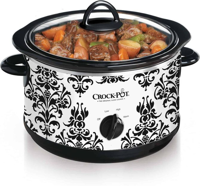 Crock Pot 4.5 Quart Manual Slow Cooker, Damask Pattern, White - Image 4