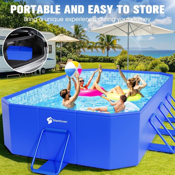 Foldable Pool, Large Non-Inflatable Swimming Pool For Kids,Adult Collapsible Pools Hard Plastic Shell, Oversized Thickened,Portable Folding Kids Pools for Backyard-Mosaic Design-115′′x66′′x20′′ - Image 7