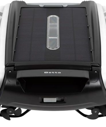 Solar Powered Automatic Robotic Pool Surface Skimmer Cleaner with 30-Hour Continuous Cleaning Battery Power and Re-Engineered Twin Salt Chlorine Tolerant Motors (Blue)
