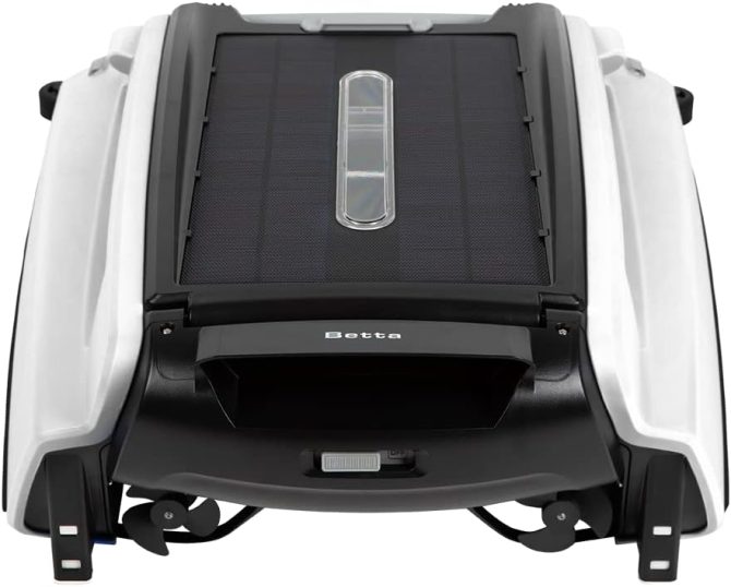Solar Powered Automatic Robotic Pool Surface Skimmer Cleaner with 30-Hour Continuous Cleaning Battery Power and Re-Engineered Twin Salt Chlorine Tolerant Motors (Blue)
