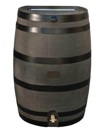 RTS Home Accents Polyethylene 50 Gallon Flat Back Brass Spigot Rain Barrel, Woodgrain with Black Stripes Color