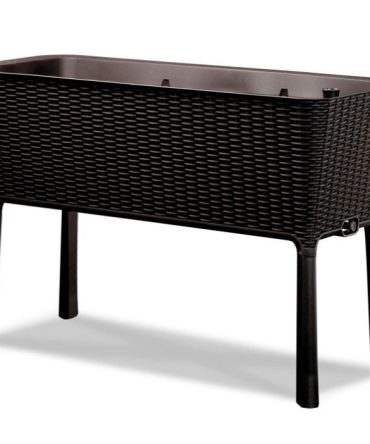 Dark Brown Wicker Raised Garden Bed Planter w/ Water Indicator