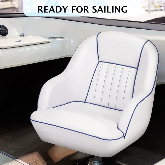 Pontoon Boat Seat, Captains Bucket Boat Seat, Back Folding Boat, Boat Cabin Seating – White & Blue - Image 9