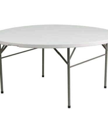 Flash Furniture Scarborough 5-Foot Round Bi-Fold White Plastic Folding Table with Carrying Handle