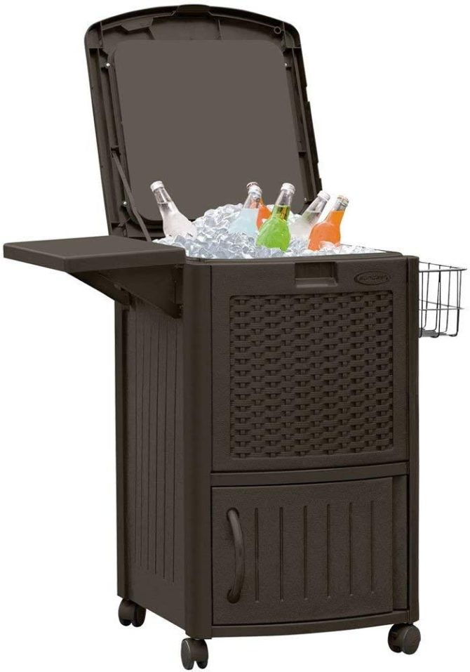 77 Quart Resin Beverage Cart, Java & Suncast 33 Gallon Resin Trash Can - Image 3