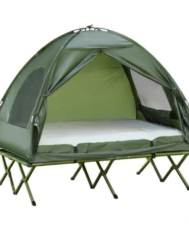 Extra Large Compact Pop Up Portable Folding Outdoor Elevated Camping Cot Tent Combo Set in Dark Green