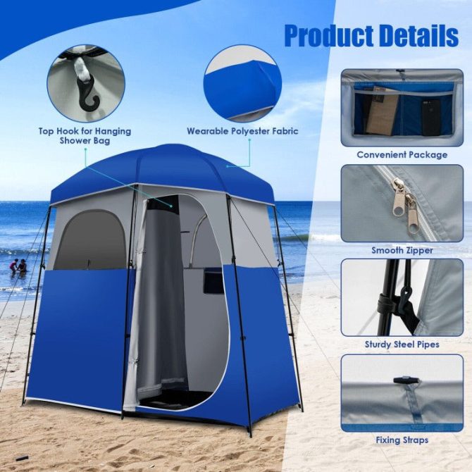 Sturdy Double-Room Camping Privacy Shower Toilet Tent W/ Storage Bag - Image 7