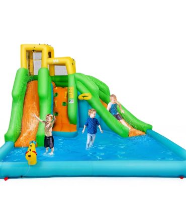 Inflatable Water Park Bounce House w/Climbing Wall Two Slides and Splash Pool