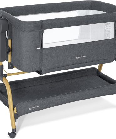 Rocking Bassinet Bedside Sleeper, Adjustable Height, Portable with Wheels, Includes Comfy Mattress, for Newborns