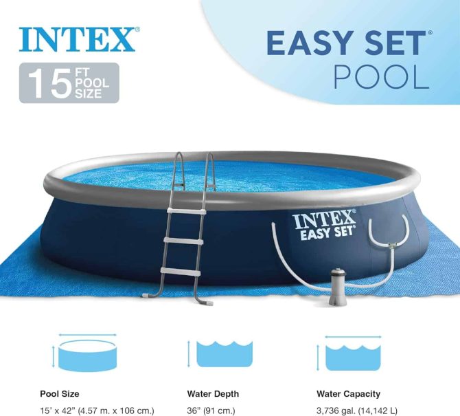 Easy Set 15 x 42 Round Inflatable Outdoor Above Ground Swimming Pool Set - Image 12