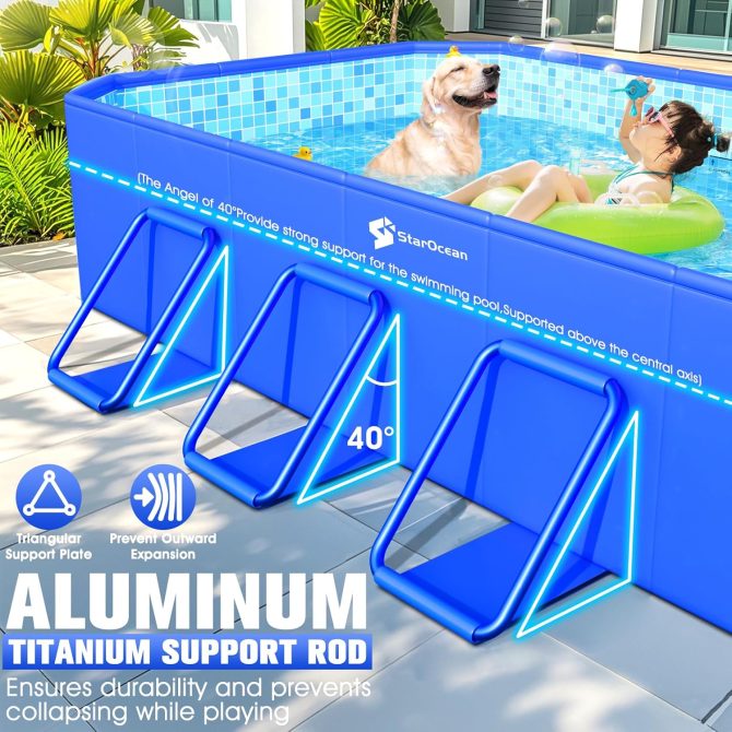 Foldable Pool, Large Non-Inflatable Swimming Pool For Kids,Adult Collapsible Pools Hard Plastic Shell, Oversized Thickened,Portable Folding Kids Pools for Backyard-Mosaic Design-115′′x66′′x20′′ - Image 4