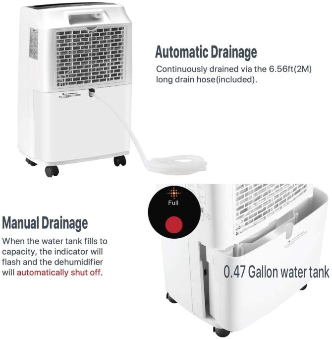 30 Pint Dehumidifier for Home Basements Bedroom Garage, Mid-Size Portable with Continuous Drain Hose Outlet and Wheel, 4 Gallons/Day Intelligent Humidity Control for Space Up to 1500 Sq Ft - Image 4