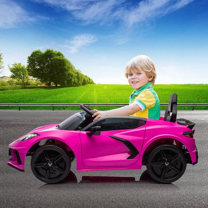 12V Kids Ride on Car Licensed Corvette Battery Powered Car Toddles Electric Sports Car Toy with Remote Control, Visual Dashboard, LED Lights, Music, Gifts for Boys Girls, Rose Red - Image 14