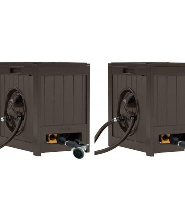 Suncast 125′ Aquawinder Auto Rewind Water Powered Yard Hose Reel, Java (2 Pack)