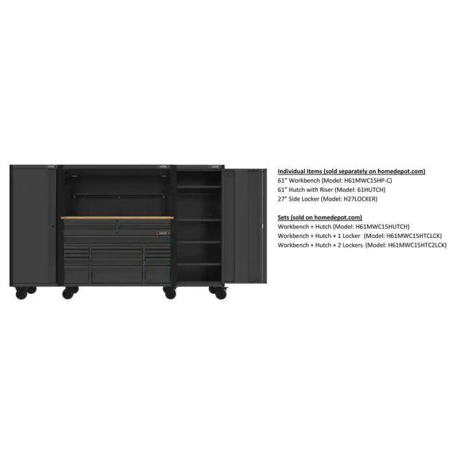Heavy Duty 61 in. W x 23 in. D 15-Drawer Mobile Workbench with Solid Wood Top - Image 12