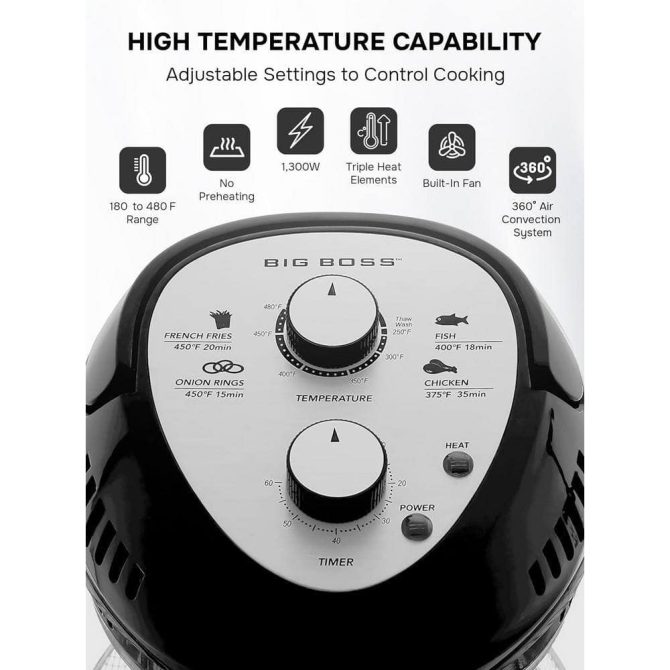 Big Boss 16 Qt. Black Oil-less Air Fryer with Built-In Timer - Image 9