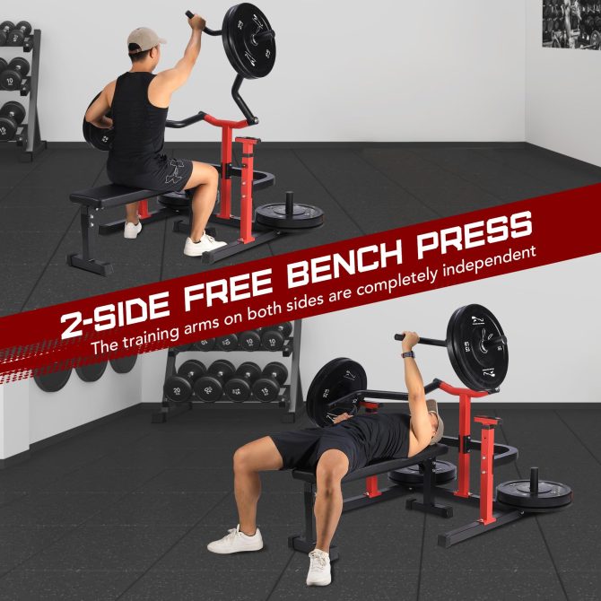 Chest Press Machine, 1050LBS Capacity, Independent Converging Arms, Weight Bench Press with Adjustable Flat Bench for Upper Body Workouts, Red - Image 13