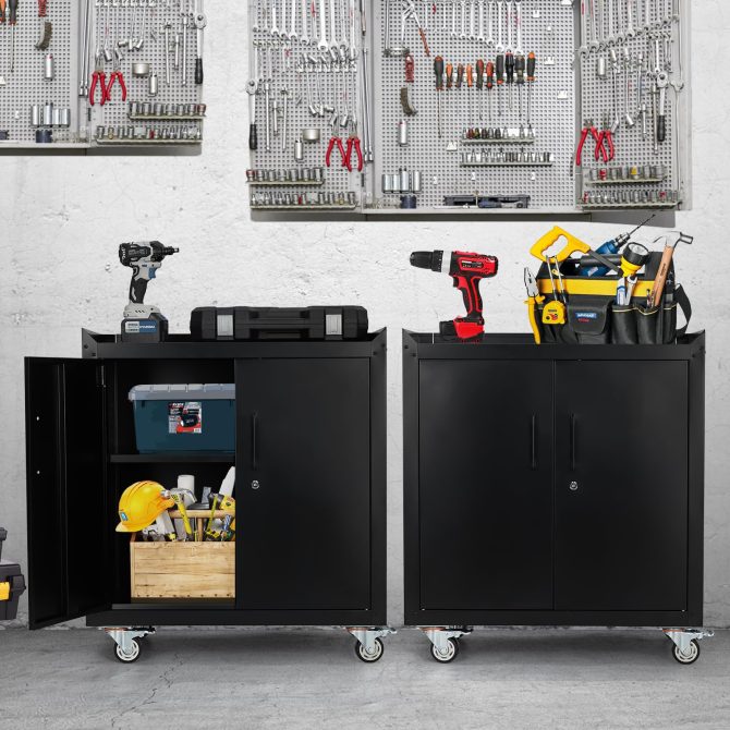 Garage Storage Cabinet with Wheels, 2 Door Tool Cabinet with Adjustable Shelves, Metal Lockable Tool Cabinet, Rolling Tool Chest for Home, 34 H x 30.3 L x 18 W, Assembly Required - Image 9