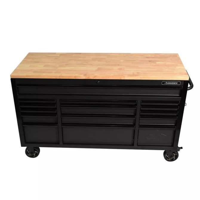 Heavy Duty 61 in. W x 23 in. D 15-Drawer Mobile Workbench with Solid Wood Top - Image 10