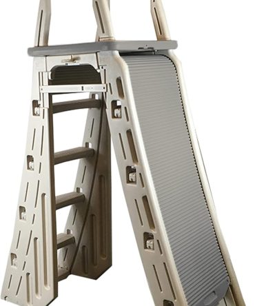 Confer Plastics 7200 Roll Guard 48′′ to 56′′ Adjustable A Frame Safety Ladder for Above Ground Outdoor Patio Swimming Pool Platform Ladder with Step Barrier, Warm Grey...