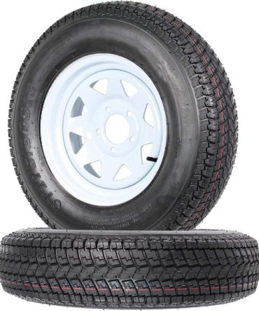 Set of 2 Trailer Tires Rims 175-80 5 Lug 6PR White Spoke Wheel Load Range C