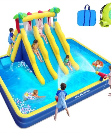 20.66×16.4FT Inflatable Water Slide for Big Kids, Water Park for Kids Backyard with Large Double-Layer Pool,3 Extra-Long Slides,Climbing Wall, 2 Water Cannons, Water Spraying, 750W Air Blower