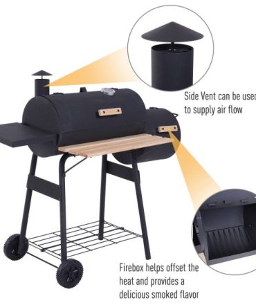 48 Steel Portable Backyard Charcoal BBQ Grill and Offset Smoker Combo