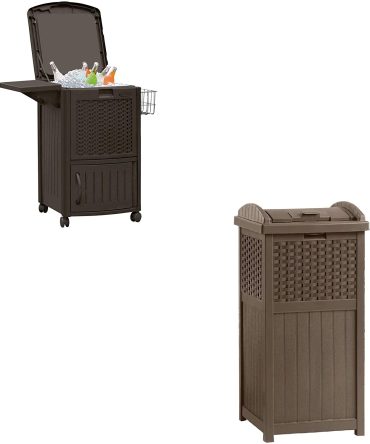 77 Quart Resin Beverage Cart, Java & Suncast 33 Gallon Resin Trash Can