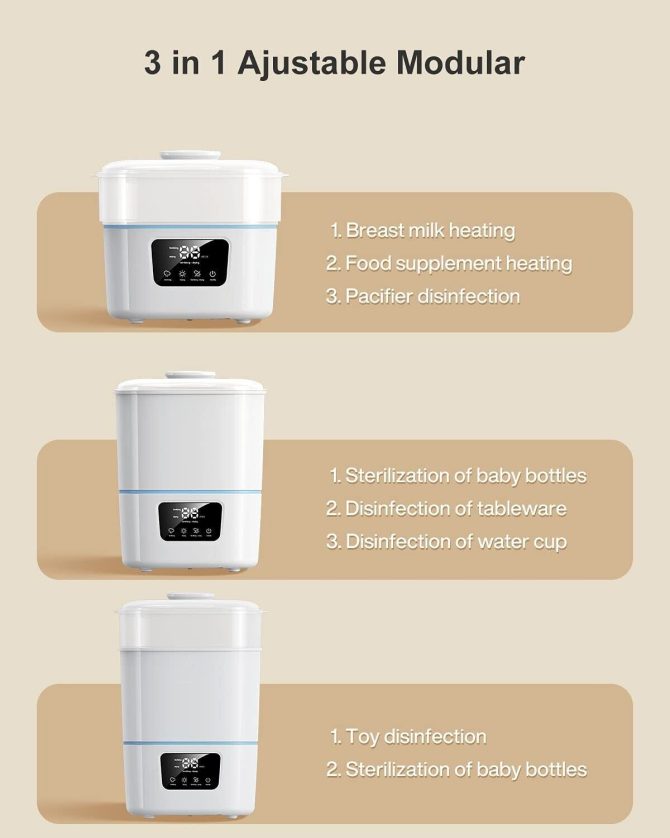 Luxury 3-In-1 Baby Bottle Steam Sterilizer And Dryer With LCD Screen - Image 3