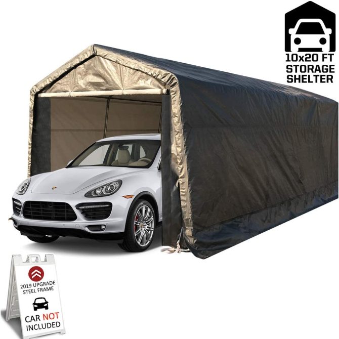 10 x 20-Feet Heavy Duty Carport Portable Garage Enclosed Car Canopy Outdoor Instant Shelter Party Tent with Sidewalls for Auto and Boat Storage, Waterproof and UV-Treated, Grey Peak Top Style - Image 2