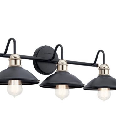 45945BK Clyde 26.25-in 3-Light Black Industrial Vanity Light