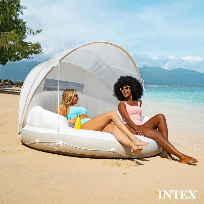 58292EP Canopy Island Inflatable Pool Float: Comfortable Lounge Surface – Built-in Cup Holders – Detachable Sunshade – 440lb Max Weight Capacity – 78.5′′ x 59′′ - Image 3
