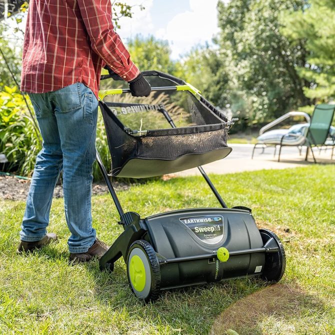 Best 21-Inch Large Push Lawn Grass Sweeper With 26 Gal Hopper Bag - Image 2