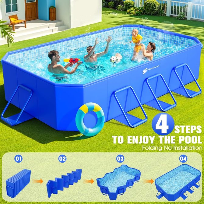 Foldable Pool, Large Non-Inflatable Swimming Pool For Kids,Adult Collapsible Pools Hard Plastic Shell, Oversized Thickened,Portable Folding Kids Pools for Backyard-Mosaic Design-115′′x66′′x20′′ - Image 3